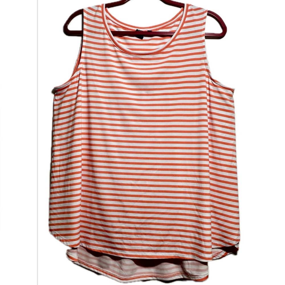 Karri blue CURVY Striped Sleeveless scoopneck‎ Top Orange White - NWOT - 0X PLUS